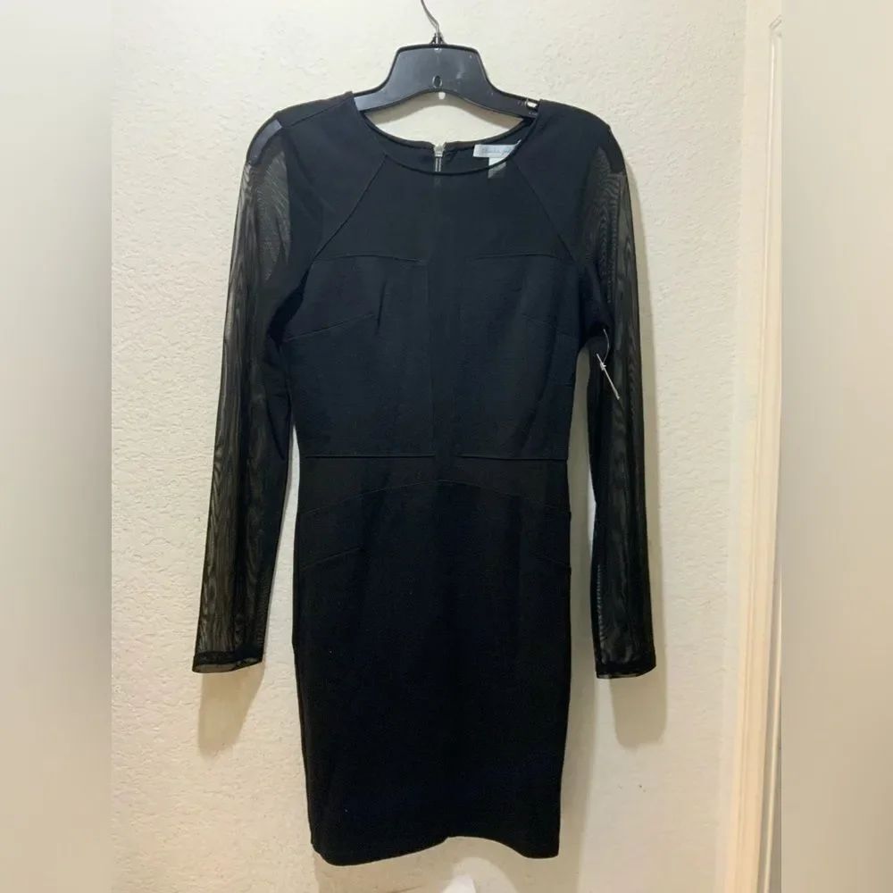 Charlie Jade Sheath Black dress w/ Sheer Sleeves -size S/P